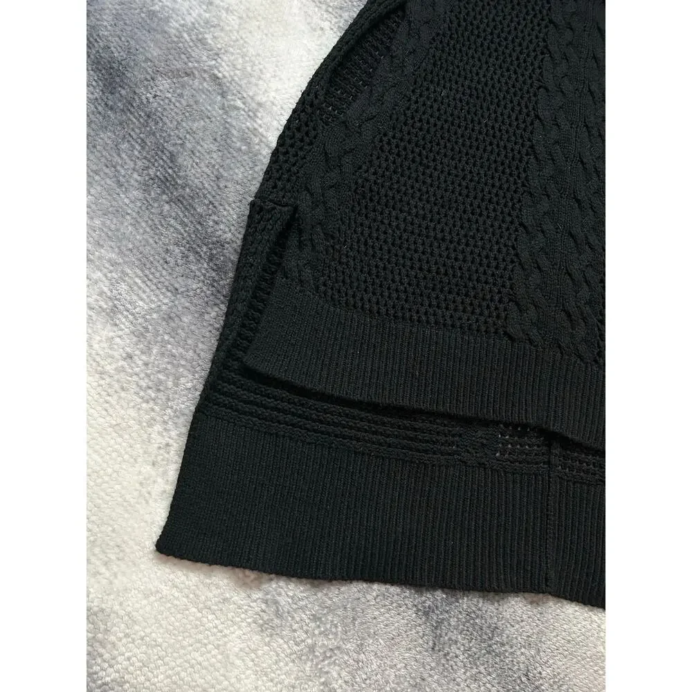 Allsaints Open Knit Erbus Black Pullover Hi Low Cape  Size 4 - 6 Small - Picture 7 of 11